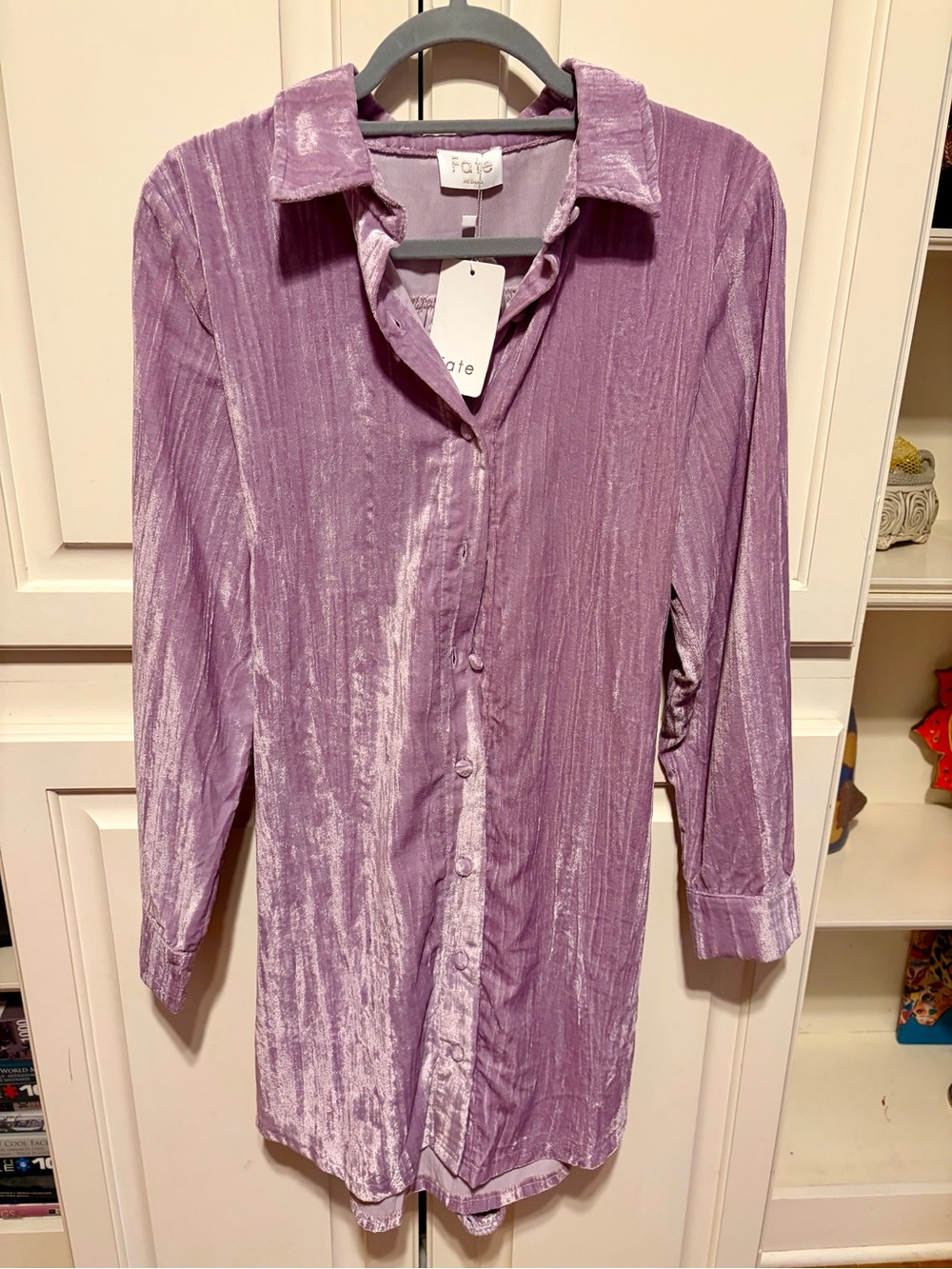 NWT Faye Lavender Crushed Velvet Button-Up Tunic